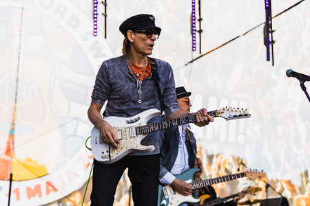 Wroclaw, Poland - May 1 2023: Live performance of guitarist Steve Vai at open event Guitar Guinness...