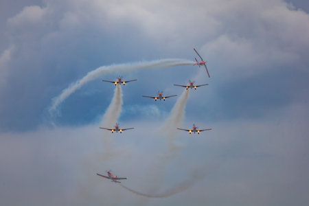 Leszno, Poland - June 16 2023: Antidotum Airshow Leszno 2023 and show of flying helicopter and...
