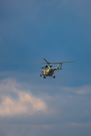 Leszno, Poland - June 16 2023: Antidotum Airshow Leszno 2023 and show of flying helicopter and planes alone and in a groupのeditorial素材
