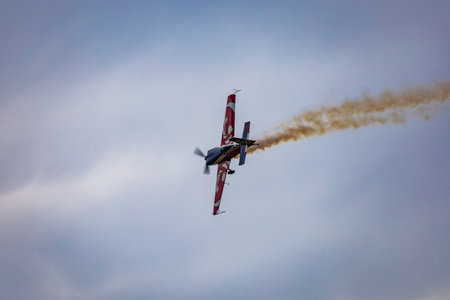 Leszno, Poland - June 16 2023: Antidotum Airshow Leszno 2023 and acrobatic shows full of smoke of...