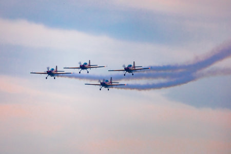 Leszno, Poland - June 16 2023: Antidotum Airshow Leszno 2023 and acrobatic shows full of smoke of...