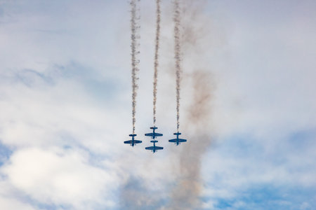 Leszno, Poland - June 16 2023: Antidotum Airshow Leszno 2023 and acrobatic shows full of smoke of...