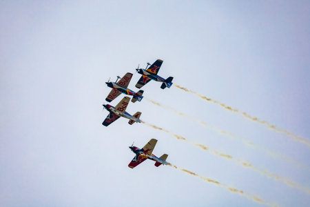 Leszno, Poland - June 16 2023: Antidotum Airshow Leszno 2023 and acrobatic shows full of smoke of...