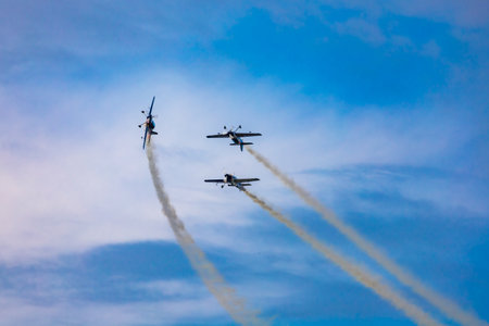 Leszno, Poland - June 16 2023: Antidotum Airshow Leszno 2023 and acrobatic shows full of smoke of...