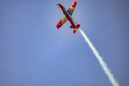 Leszno, Poland - June 16 2023: Antidotum Airshow Leszno 2023 and acrobatic shows full of smoke of...