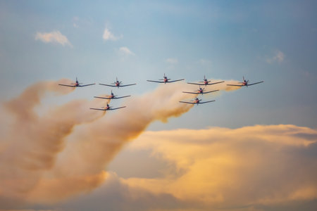 Leszno, Poland - June 16 2023: Antidotum Airshow Leszno 2023 and acrobatic shows full of smoke of...