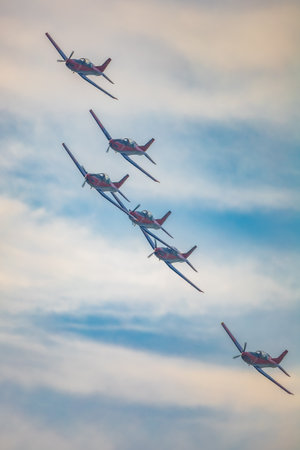 Leszno, Poland - June 16 2023: Antidotum Airshow Leszno 2023 and acrobatic shows full of smoke of...