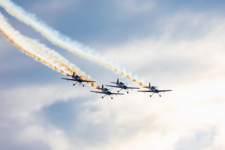 Leszno, Poland - June 16 2023: Antidotum Airshow Leszno 2023 and acrobatic shows full of smoke of...
