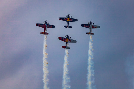 Leszno, Poland - June 16 2023: Antidotum Airshow Leszno 2023 and acrobatic shows full of smoke of...