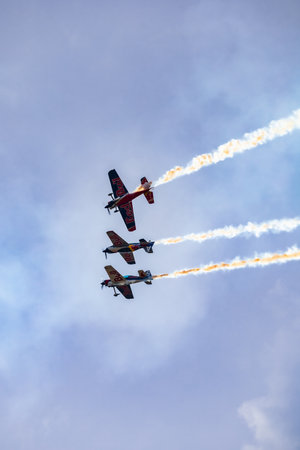 Leszno, Poland - June 16 2023: Antidotum Airshow Leszno 2023 and acrobatic shows full of smoke of...
