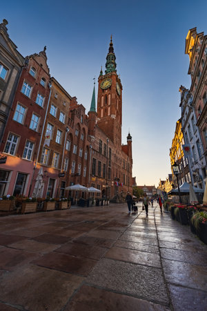 Gdansk, Poland - September 6 2023: Beautiful long and old Dluga street with old buildings on both...