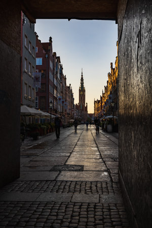 Gdansk, Poland - September 6 2023: Beautiful long and old Dluga street with old buildings on both...