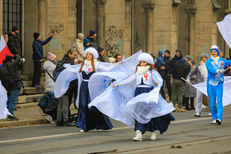 Wroclaw, Poland - November 11 2024: Joyful Independence Day Parade in Wroclaw, Patriotic March with...