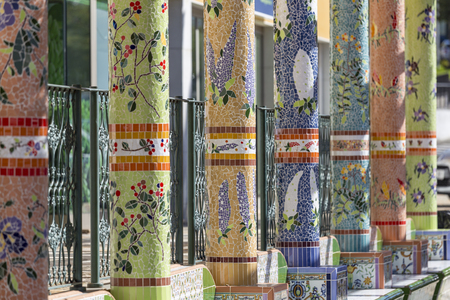La Palma - Mosaic decorated pillars at the plaza in Tazacorteのeditorial素材