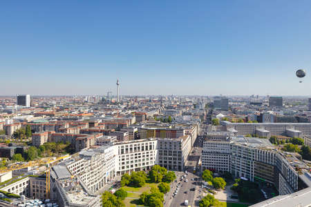 BERLIN - September 21, 2020: View over Berlin from Kollhoff-Tower at Postdamer Paltz with Leipziger Platz, Alexander Tower, Berlin Cathedral, City Palace, red town hall, and French Cathedralのeditorial素材
