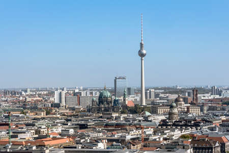 BERLIN - September 21, 2020: View over Berlin with Alexander Tower, Berlin Cathedral, City Palace,...