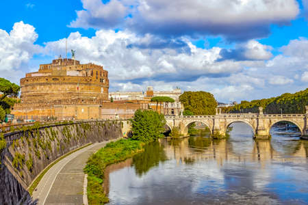 Castel Sant'Angelo with the Bridge of Angels and the Tiber in Romeのeditorial素材