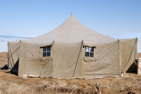 large army canvas set at winter Baikalの写真素材