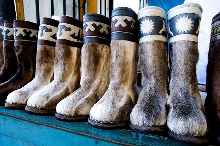 high fur boots on sale at marketの写真素材