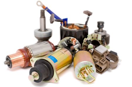 some auto spare parts against white background