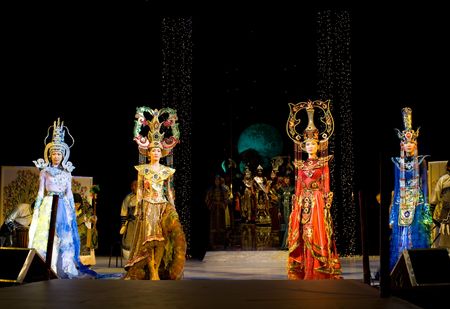 ULAN-UDE, RUSSIA - OCTOBER 29: Asian models demonstrate dresses in ethnic style at the international asian fashion festival on October, 29, 2009 in Ulan-Ude, Buryatia, Russia.のeditorial素材