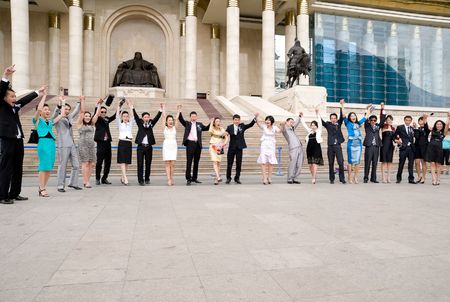 ULAN-BATOR, MONGOLIA - JUNE 15: University graduating students rejoice at Central Square of the city on Graduation Day, June, 15, 2009 in Ulan-Bator, Mongolia.のeditorial素材
