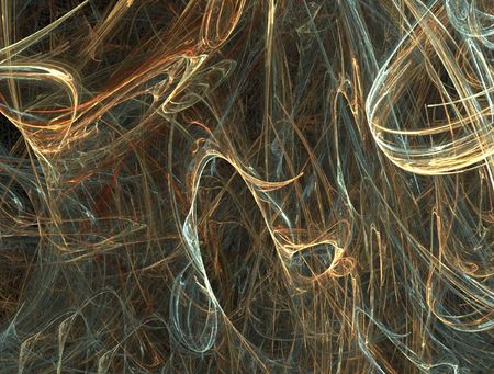 abstract fractal background of blurred chaotic colored curves over blackの写真素材