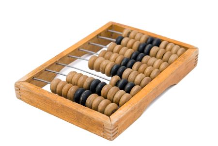 old wooden abacus over white, shallow DOF, の写真素材