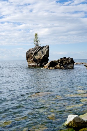 a huge stone resembling a turtle, Lake Baikalの写真素材