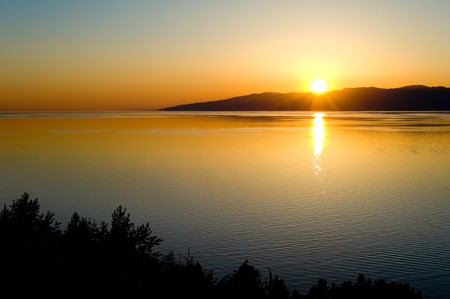 the sunset at Lake Baikal in summerの写真素材