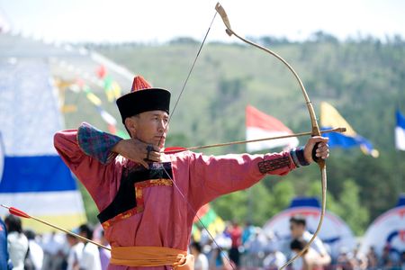 ULAN-UDE, RUSSIA - JULY 17: The 4th General Session of the World Mongolians Convention, July 17, 2010 in Ulan-Ude, Buryatia, Russia. Mongolian archery competition. のeditorial素材
