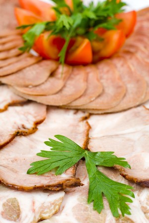 sliced smoked meat and neats tongue, macroの写真素材