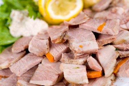 smoked spicy bacon as a cold snack, macroの写真素材