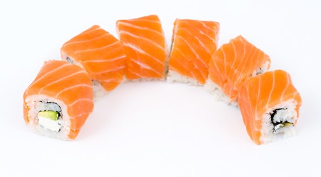 a pack of sushi rolls philadelphia with salmonの写真素材