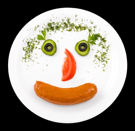 sausage with cucumber and tomato, served for kidsの写真素材