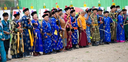 ULAN-UDE, RUSSIA - JULY 16: The 4th General Session of the World Mongolians Convention. Mongolian archery competition, July 16, 2010 in Ulan-Ude, Buryatia, Russia.のeditorial素材