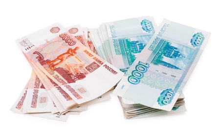 russian paper money - batches of 1000 and 5000 rouble bills