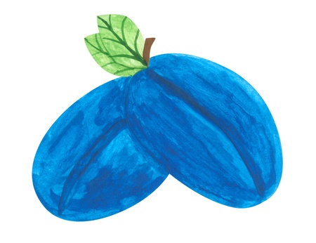 a pair of plums, a child's drawing, gouache paint, scannedの写真素材