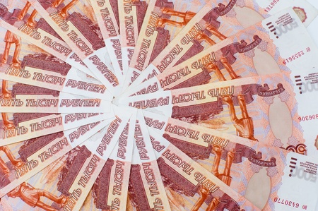 many russian paper money - 5000 rouble billsの写真素材