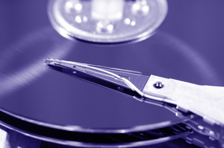 a macro shot of an open hard drive