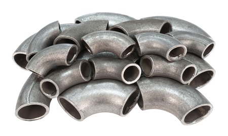 many zinked pipe bends - spare parts for pipelinesの写真素材