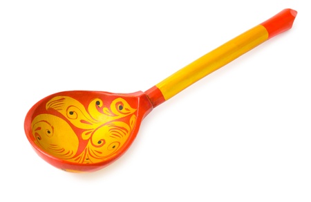 a wooden spoon painted in Khokhloma style - a traditional ancient Russian handicraftの写真素材