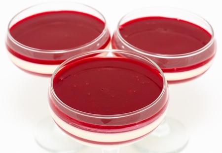 three glasses with strawberry and yoghurt smoothie (mousse, cocktail)の写真素材