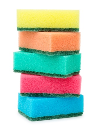 a pile of colourful dish washing spongesの写真素材