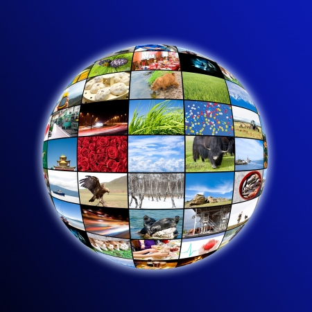 a glowing sphere of many photos, a collageの写真素材