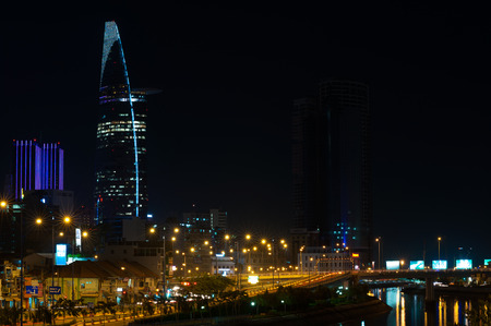HO CHI MINH, VIETNAM - JULY 7: A view at the Bitexco Financial Tower from Calmette Street. With 68 floors the building has a height of 262.5 metres making it the 124th tallest building in the world.のeditorial素材