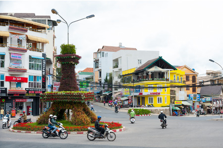 DALAT, VIETNAM - JULY 17, 2014: A view at a tiny Eiffel Tower (flower bed) not far from the downtown. Dalat has several nicknames - little Paris of Asia is one of them.のeditorial素材