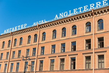 ST.PETERSBURG - JUNE 29, 2011: The Angleterre Hotel facade viewed from Saint Isaacs Square. It is a luxury business class hotel opened in 1991, replicating a historic hotel originally opened in 1840.のeditorial素材
