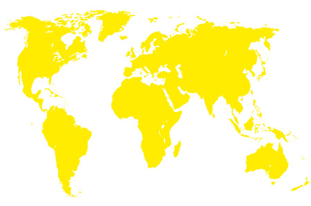 a yellow map of the world, isolated, clipping path