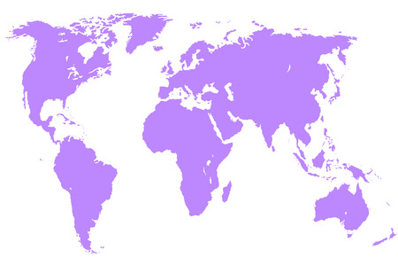 a violet map of the world, isolated, clipping pathの写真素材